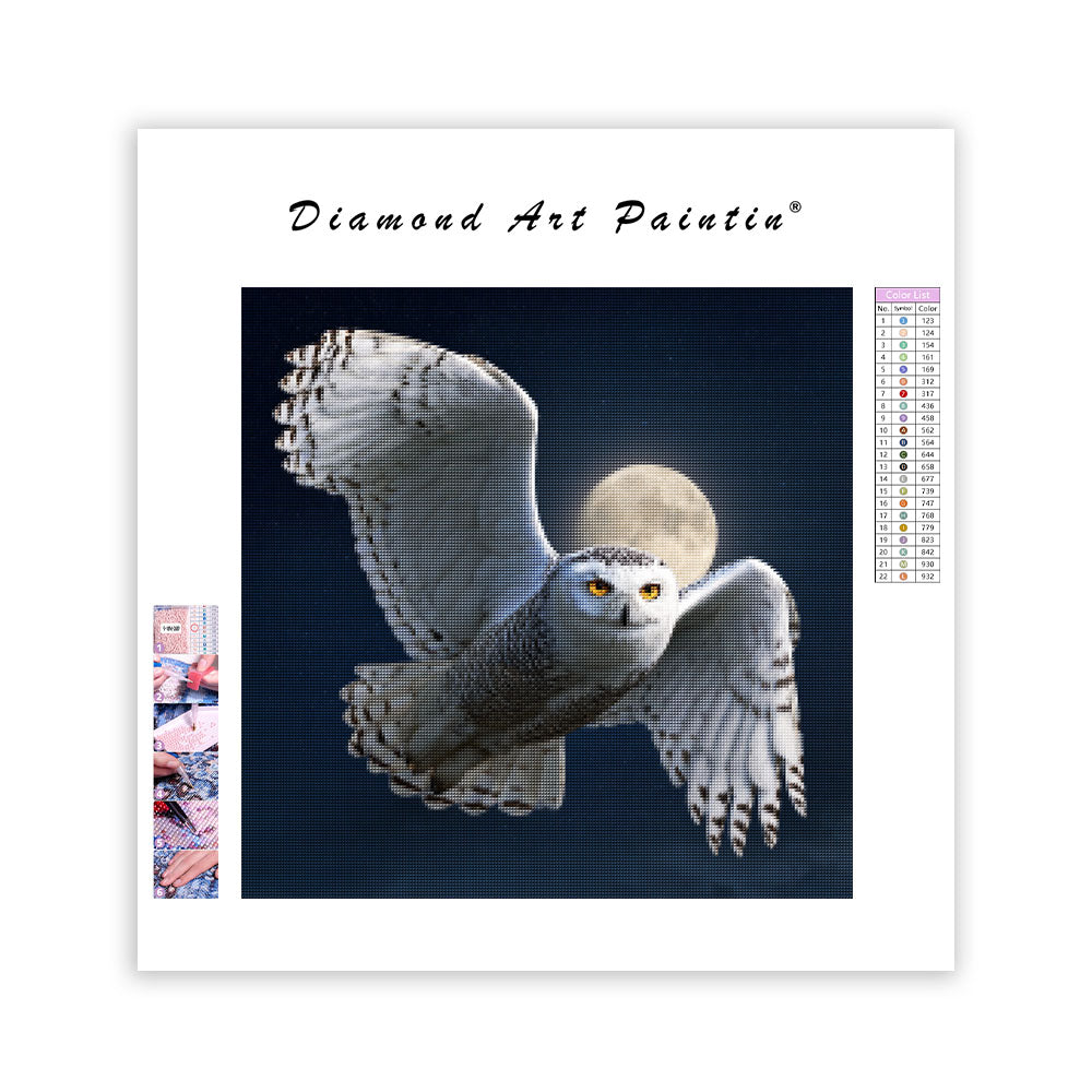 Snowy Owl in Flight - Diamond Painting