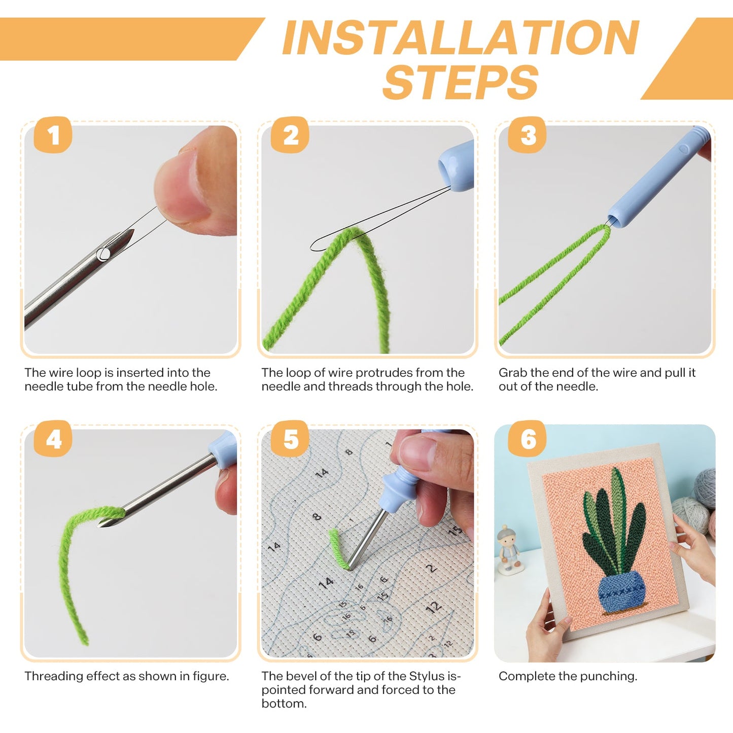 Blue Plant in Pot - Punch Needle