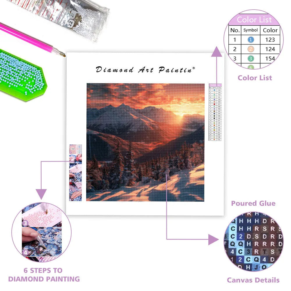 Golden Sunrise Over Mountains - Diamond Painting