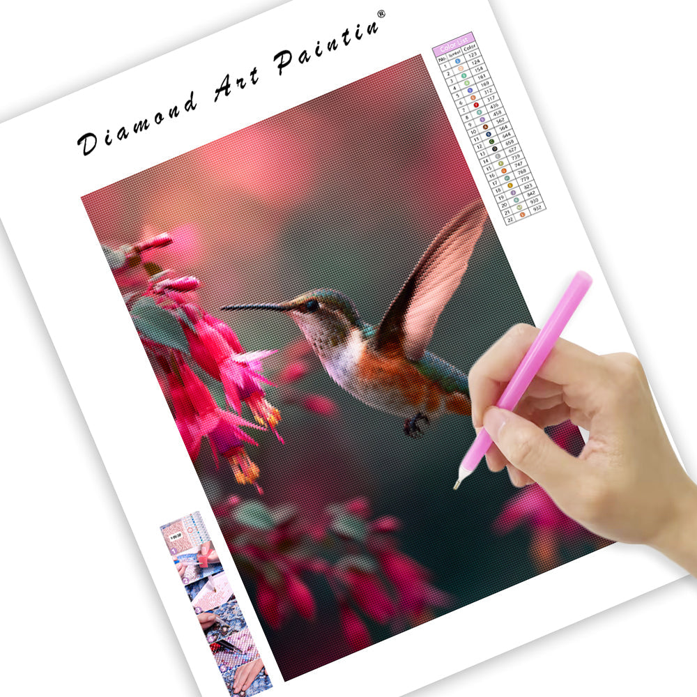 Hummingbird Feeding on Flowers - Diamond Painting