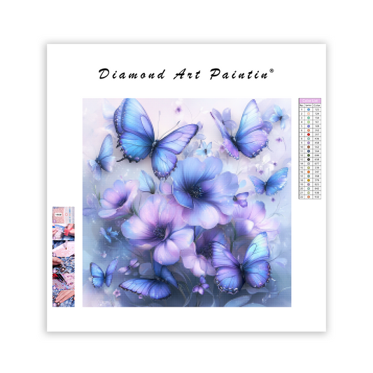 Purple Flowers and Butterflies Garden - Diamond Painting