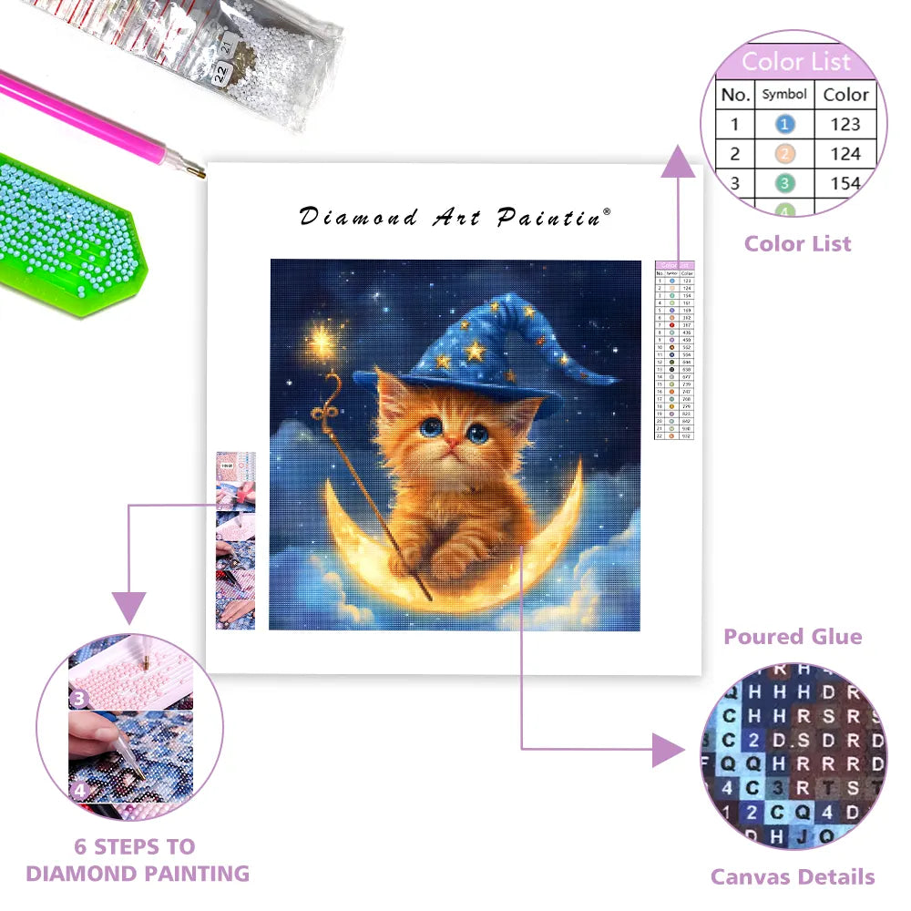Magical Kitten on Moon - Diamond Painting