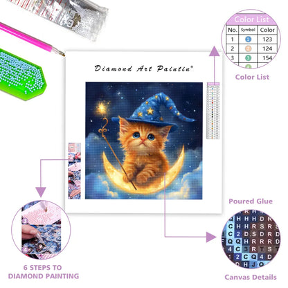 Magical Kitten on Moon - Diamond Painting