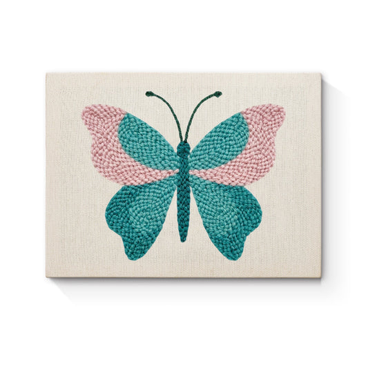 Teal & Pink Butterfly - Punch Needle