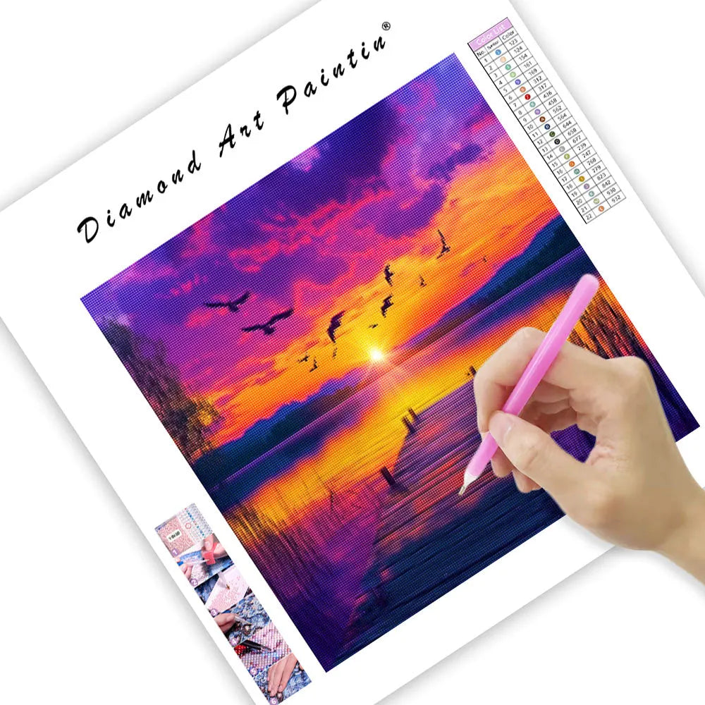 Tranquil Lake Sunset - Diamond Painting