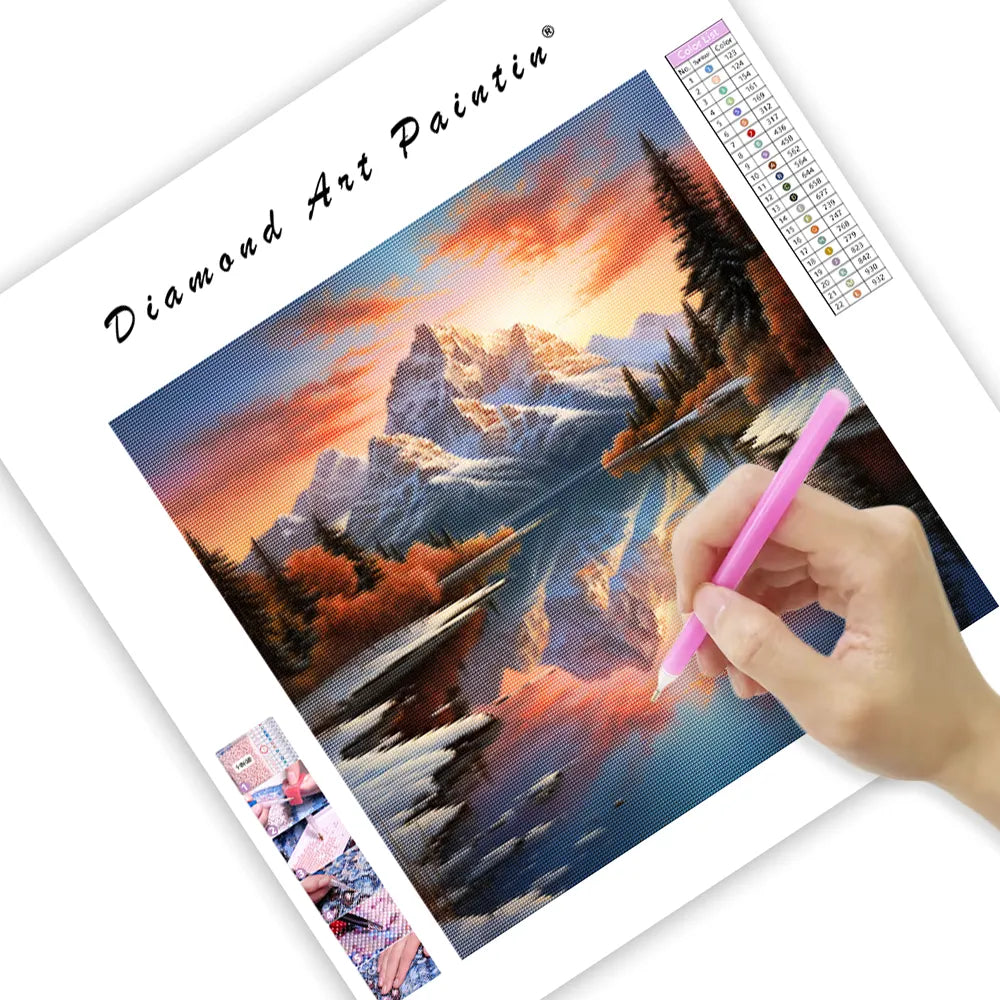 Snow-Covered Mountain Reflection - Diamond Painting