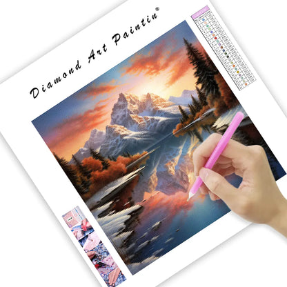 Snow-Covered Mountain Reflection - Diamond Painting