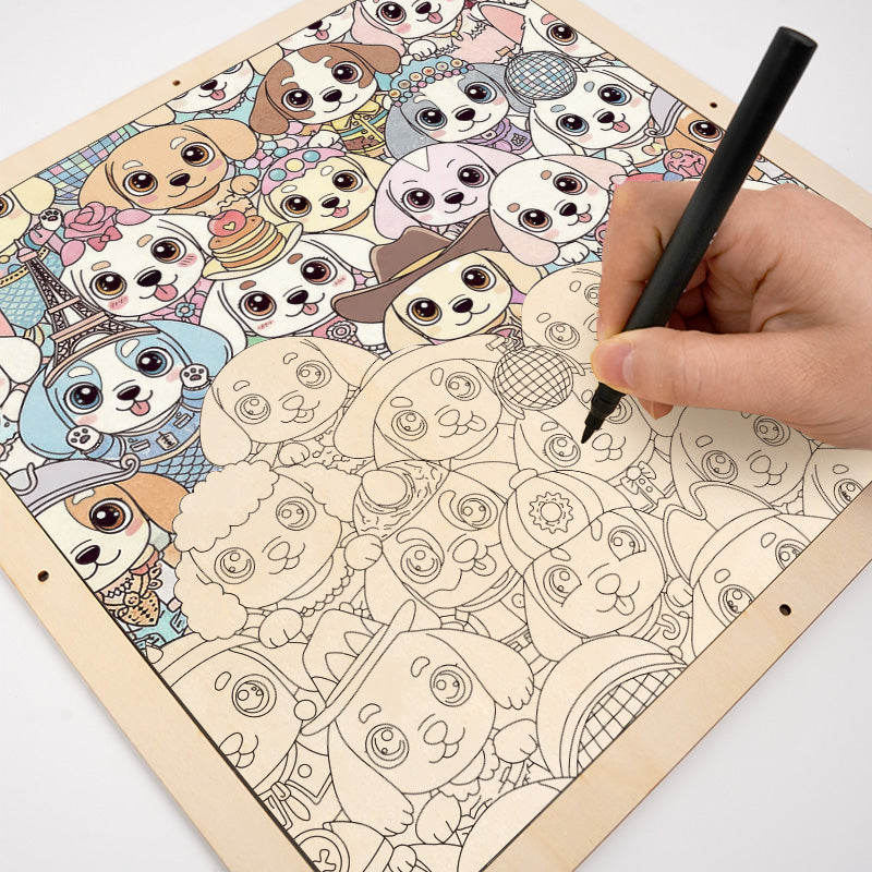 Cute Puppies- Wooden Coloring Puzzle