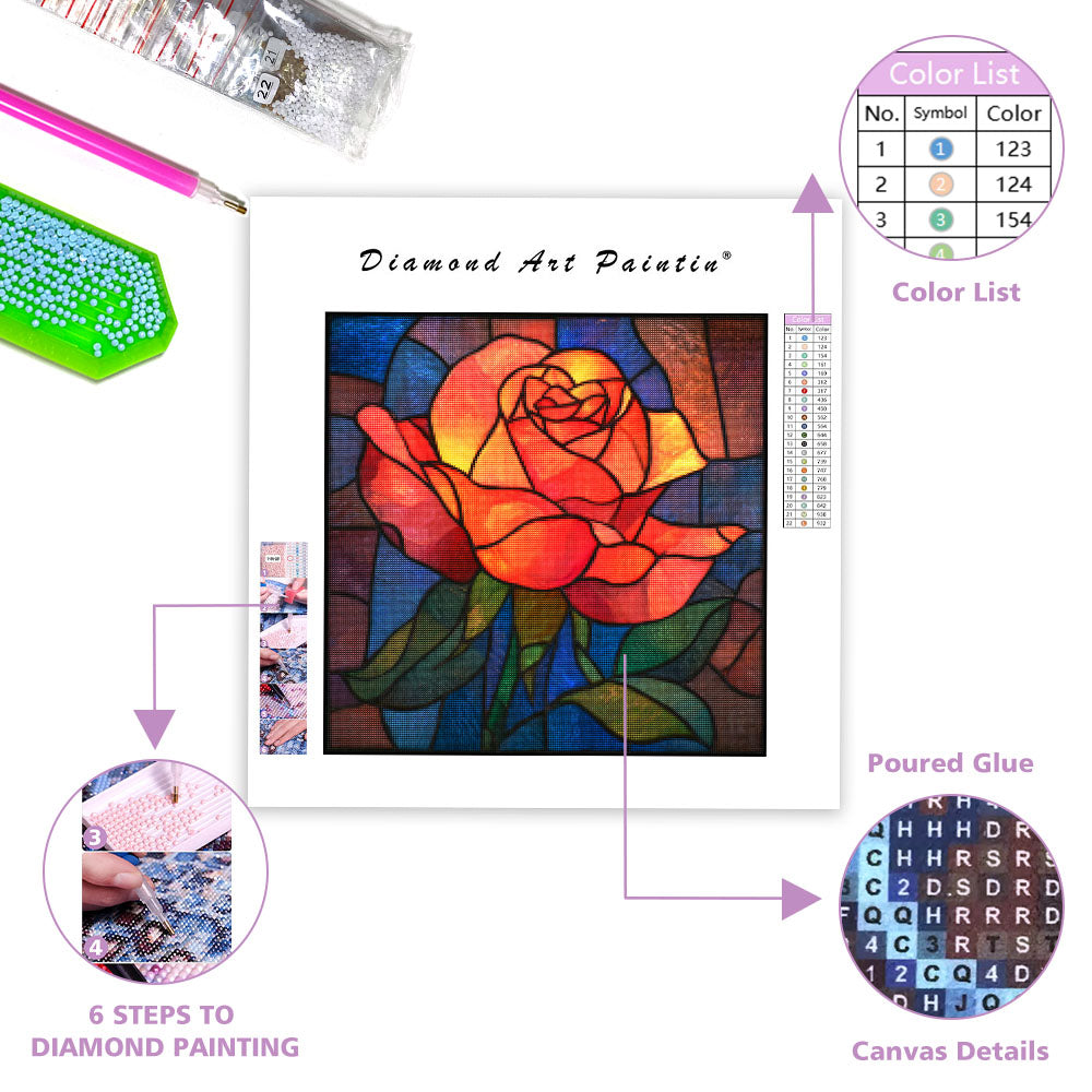 Rose in Stained Glass Window - Diamond Painting