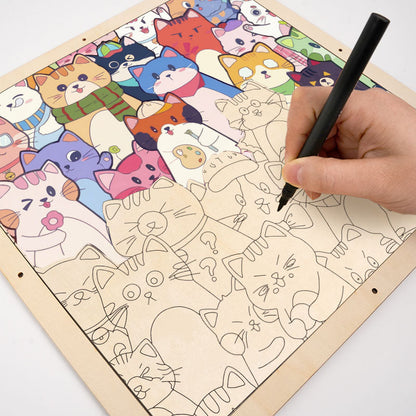 Whimsical Cats - Wooden Coloring Puzzle