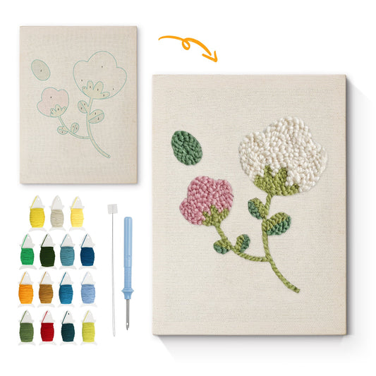 White and Pink Flowers - Punch Needle