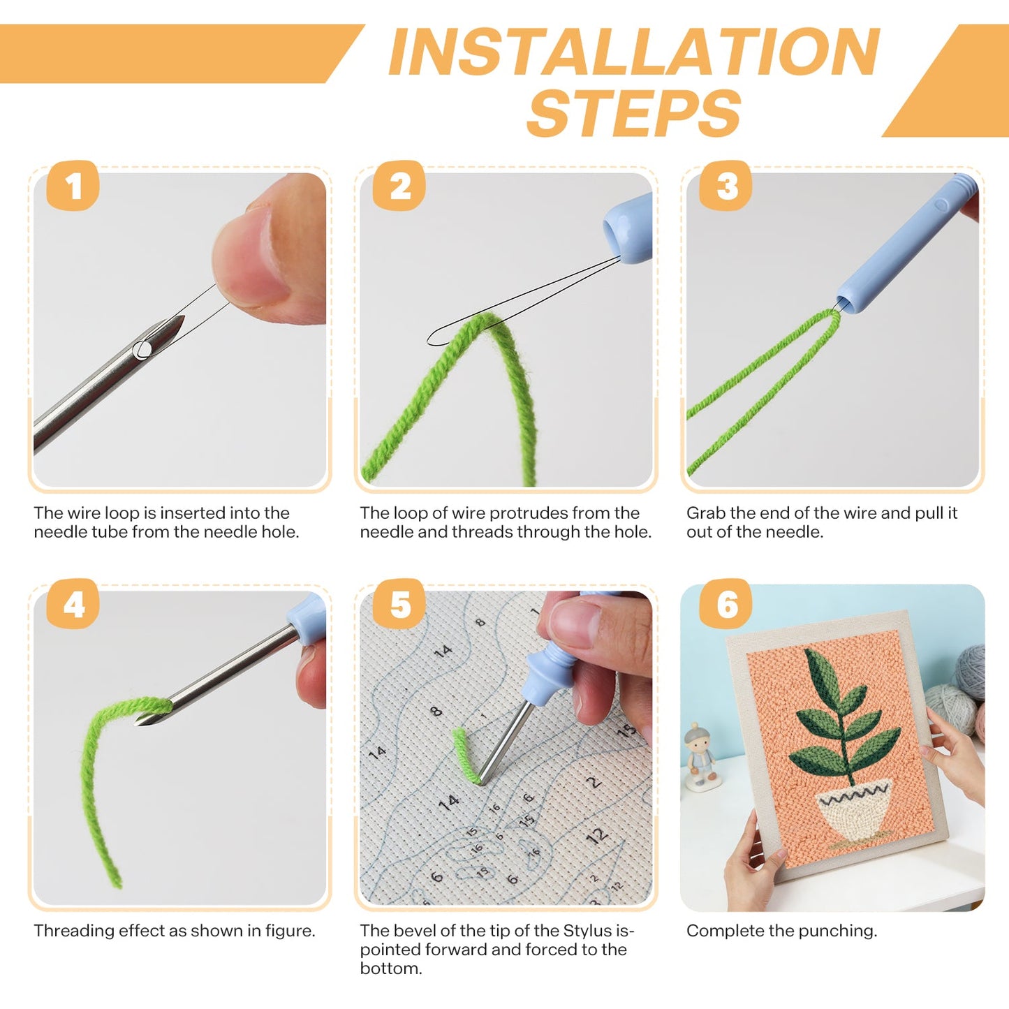 Green Plant in Pot - Punch Needle