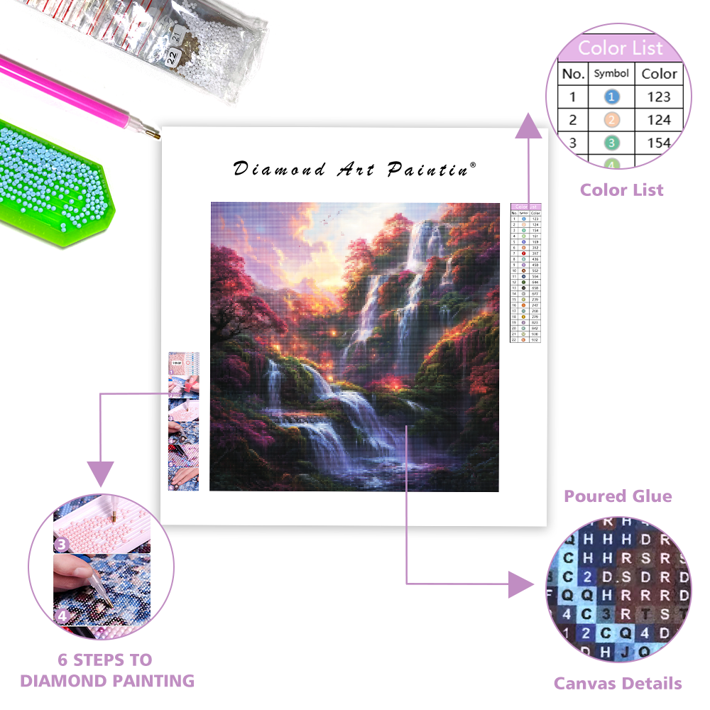 Colorful Waterfall Landscape - Diamond Painting
