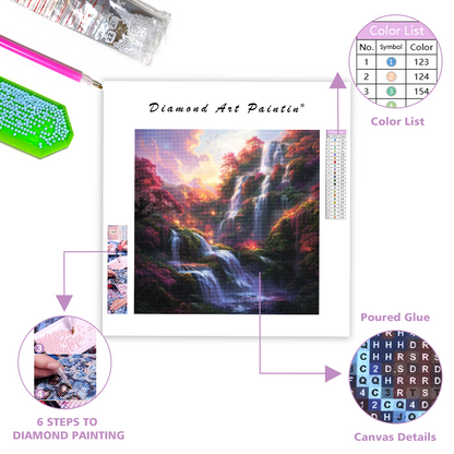 Colorful Waterfall Landscape - Diamond Painting