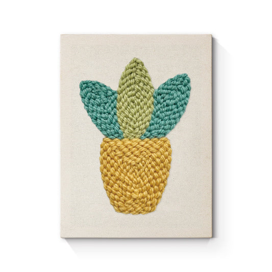 Yellow and Green Plant in Pot - Punch Needle