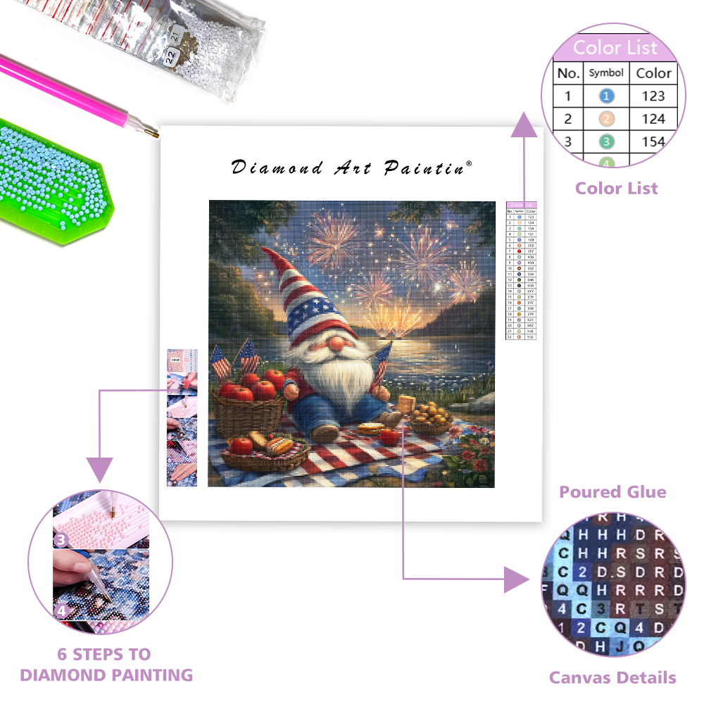 Patriotic Gnome Picnic - Diamond Painting
