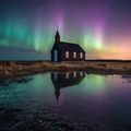 Icelandic Church under Aurora - Diamond Painting
