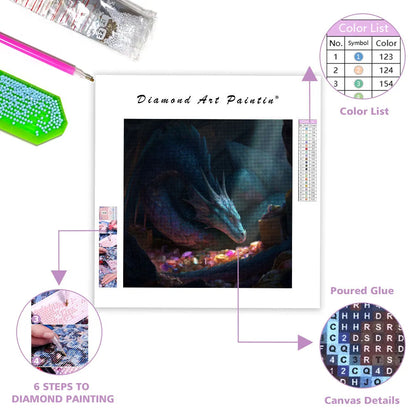 Blue Dragon Guarding Treasure - Diamond Painting
