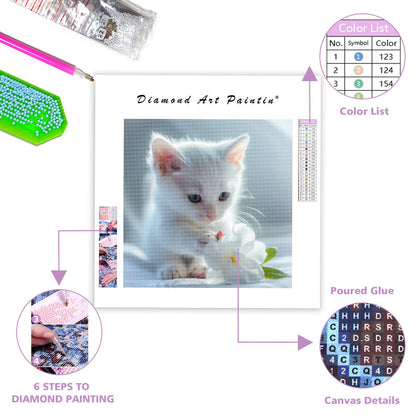 Gardenia White Cat - Diamond Painting