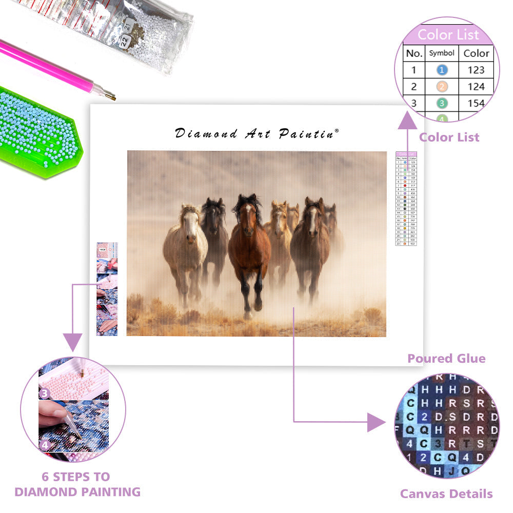 Wild Horses Running - Diamond Painting