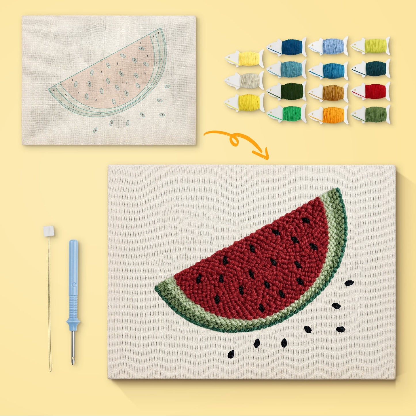 Watermelon Slice with Seeds - Punch Needle