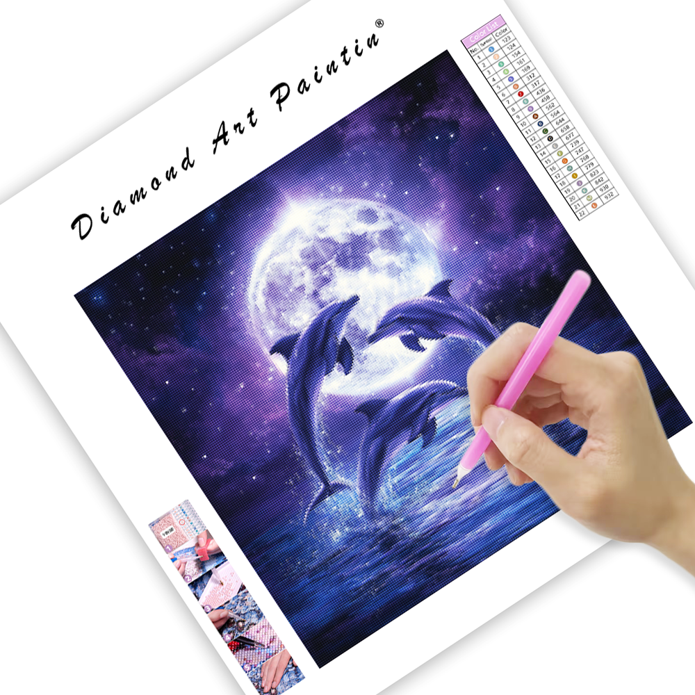 Moonlit Dolphins - Diamond Painting