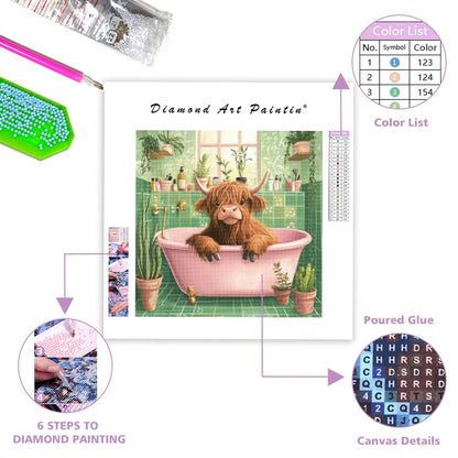 Highland Cow in a Cozy Bathroom - Diamond Painting