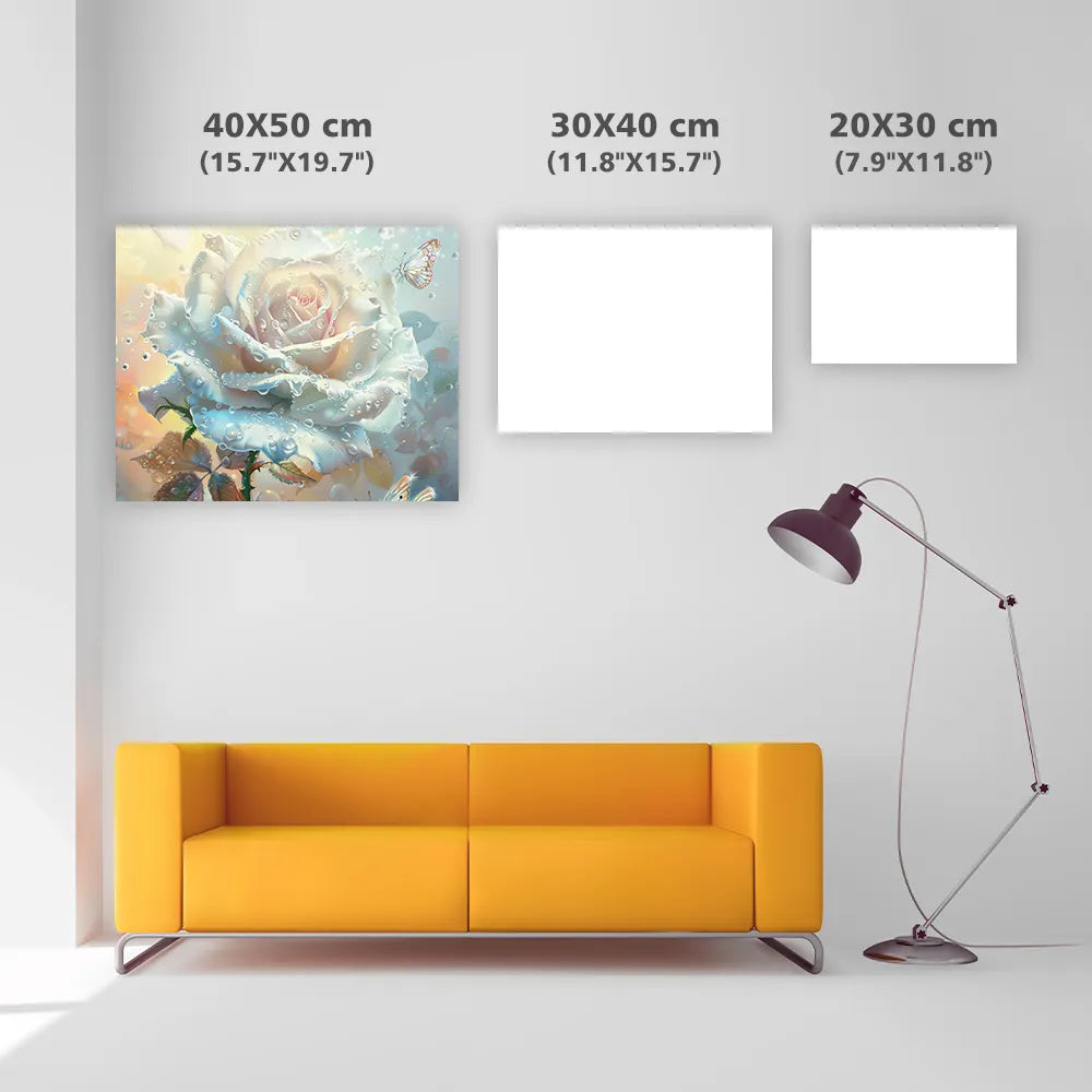 Crystal White Rose and Butterflies - Diamond Painting