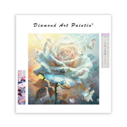 Crystal White Rose and Butterflies - Diamond Painting
