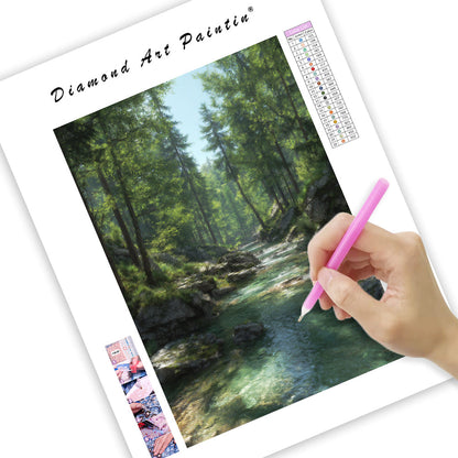 Mountain Stream in Spring - Diamond Painting