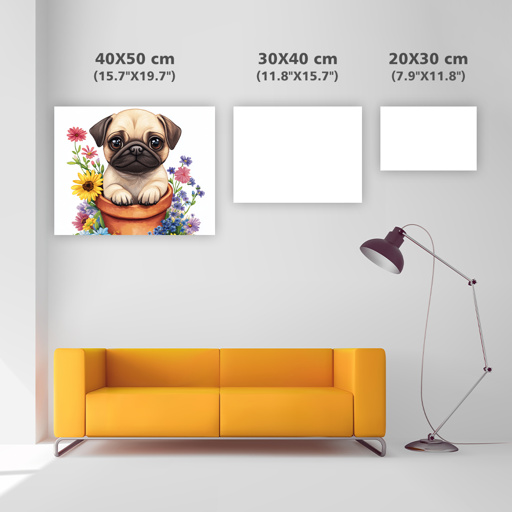 Pug in a Flower Pot - Diamond Painting