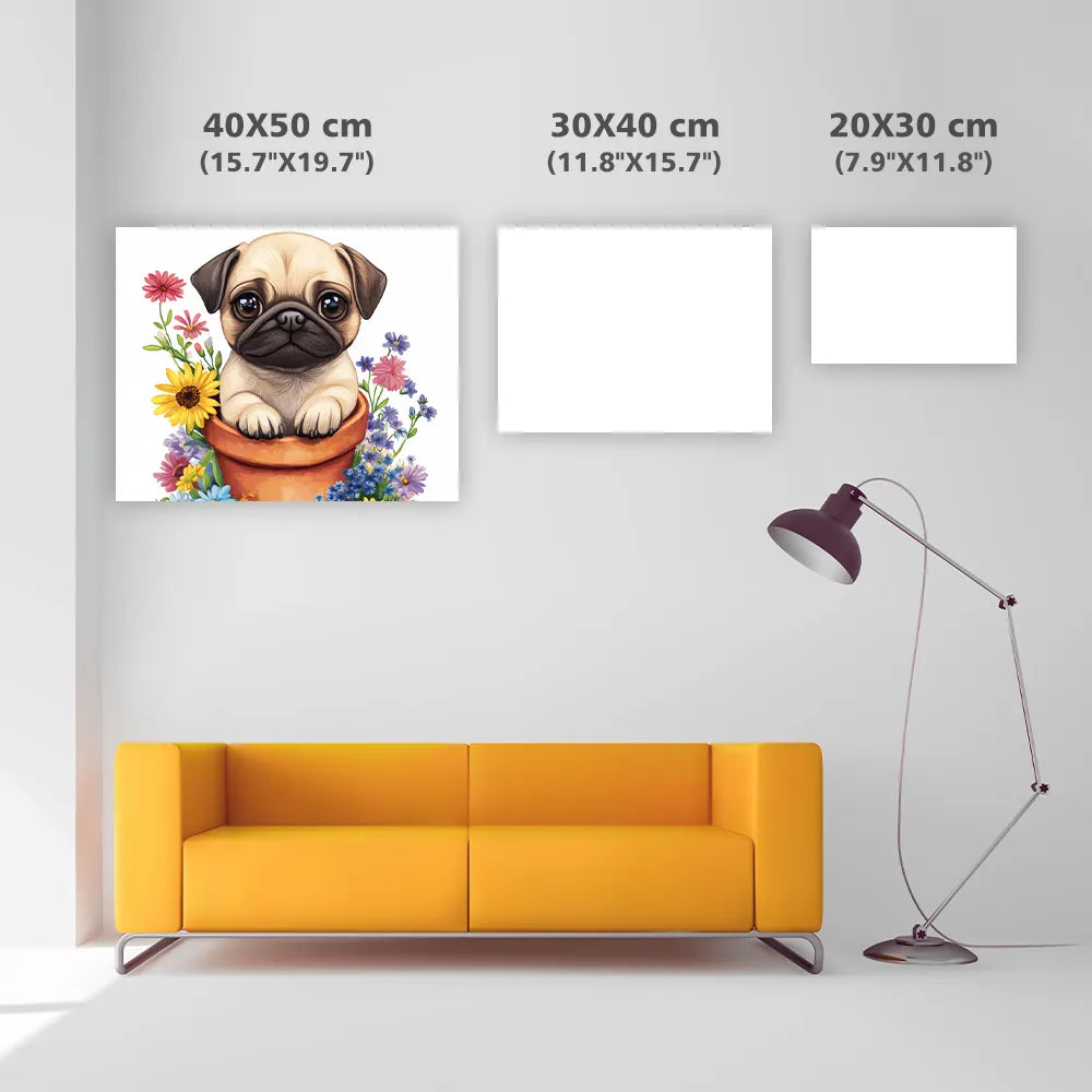 Pug in a Flower Pot - Diamond Painting