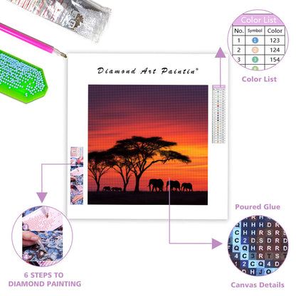 African Sunset Silhouette - Diamond Painting