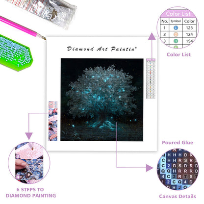 Glowing Silver Tree - Diamond Painting