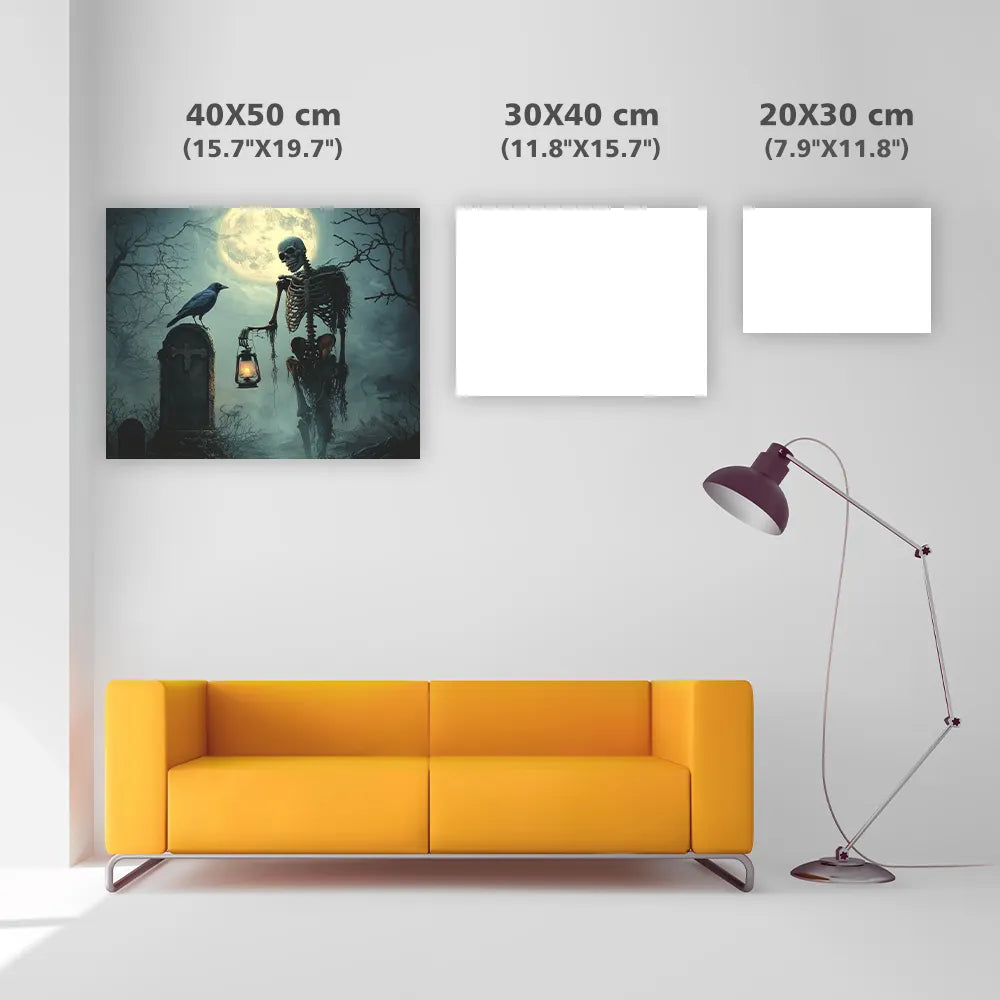 Skeleton and Crow on Halloween Night - Diamond Painting