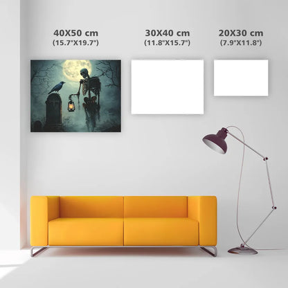 Skeleton and Crow on Halloween Night - Diamond Painting