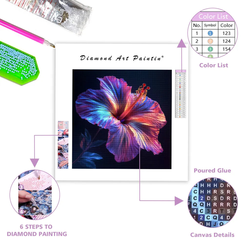 Neon Hibiscus Flower - Diamond Painting