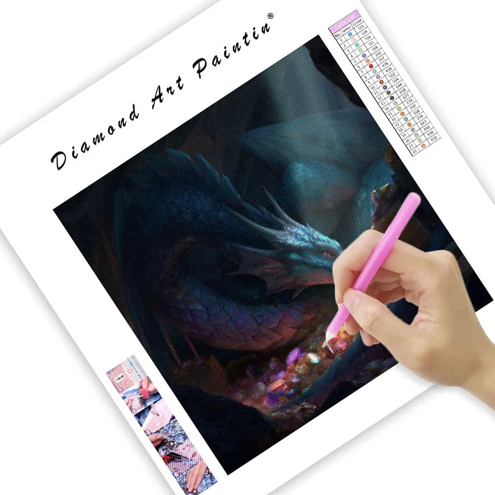 Blue Dragon Guarding Treasure - Diamond Painting