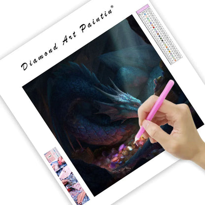 Blue Dragon Guarding Treasure - Diamond Painting