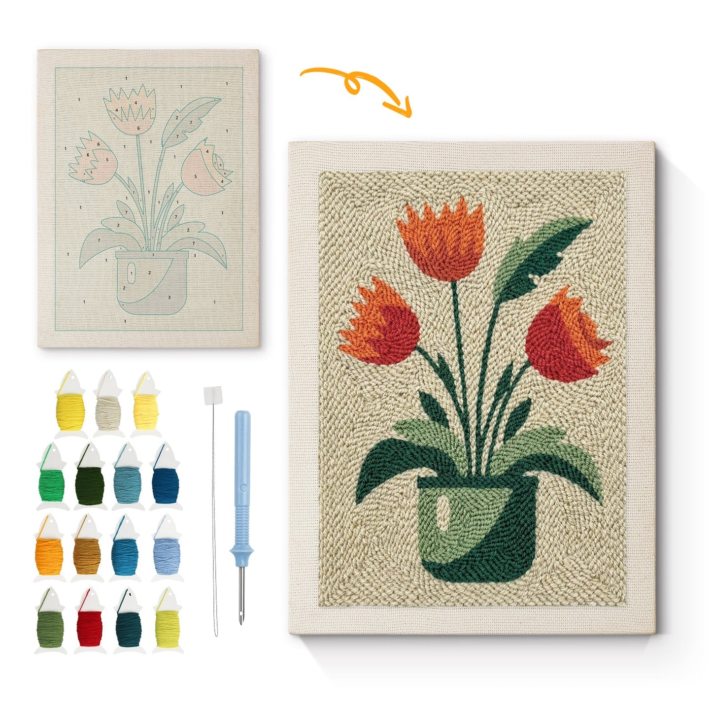 Orange Tulips - Punch Needle
