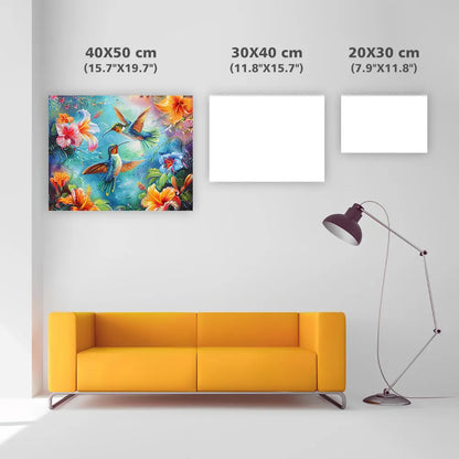 Hummingbird On Colorful Flowers - Diamond Painting