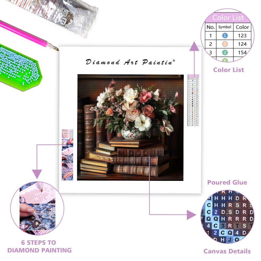 Floral Bookshelf - Diamond Painting