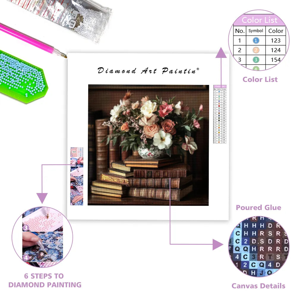 Floral Bookshelf - Diamond Painting