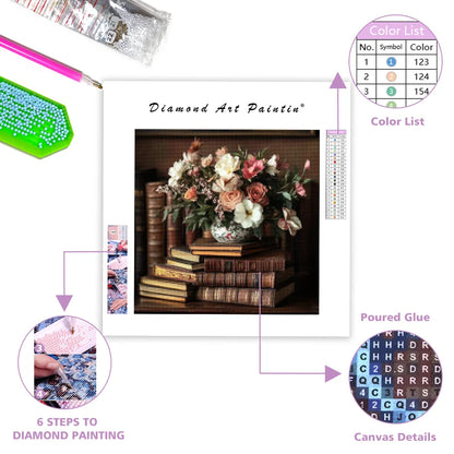 Floral Bookshelf - Diamond Painting