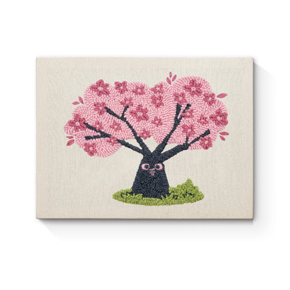 Cherry Blossom Tree with Owl - Punch Needle
