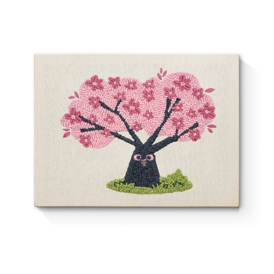 Cherry Blossom Tree with Owl - Punch Needle