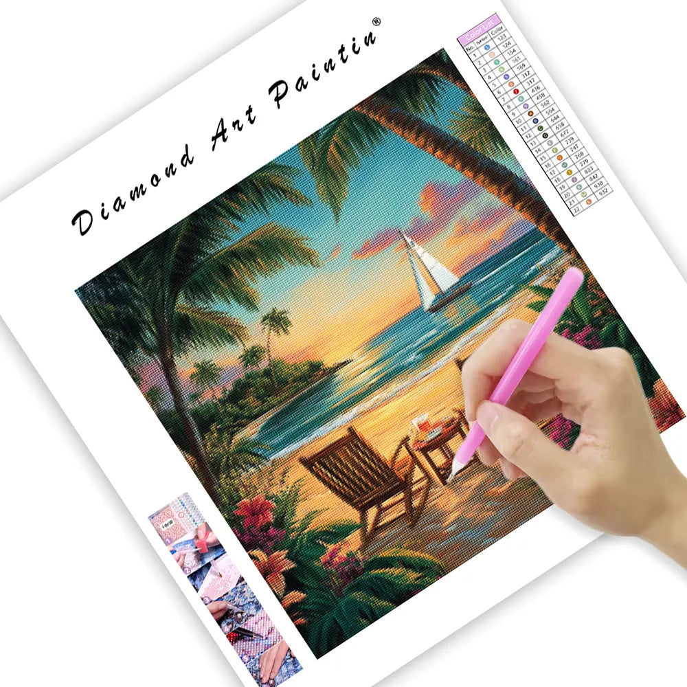Tranquil Tropical Beach at Sunset - Diamond Painting