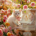 Rose Piano Kitten - Diamond Painting