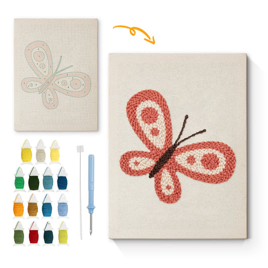 Pink & White Butterfly - Punch Needle