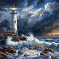 Lighthouse In The Waves - Diamond Painting